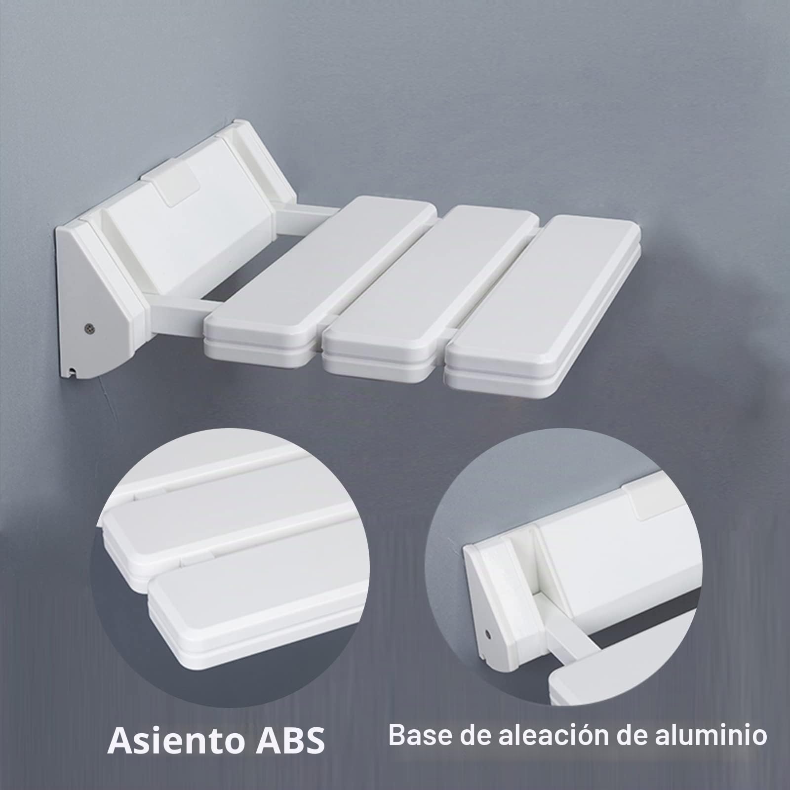Asiento de Ducha Plegable para baño, Apto para bañera, Asiento De Ducha Montado En La Pared, Silla De Ducha Antideslizante para Ancianos, Discapacitados, Soporta 130kg, Ahorro de Espacio