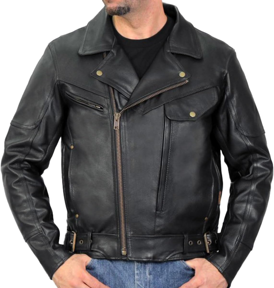 Hot Leathers JKM1022 Mens Motorcycle Leather Jacket with Concealed Carry Pocket