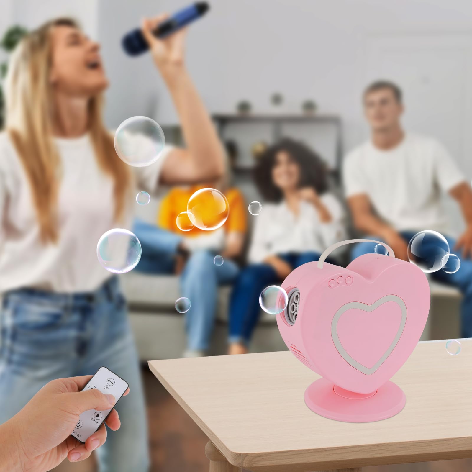 Macchina elettrica per bolle di sapone, portatile, automatica, per bambini, 500 ml, con doppio ugello per matrimoni, feste, senza liquidi (rosa)