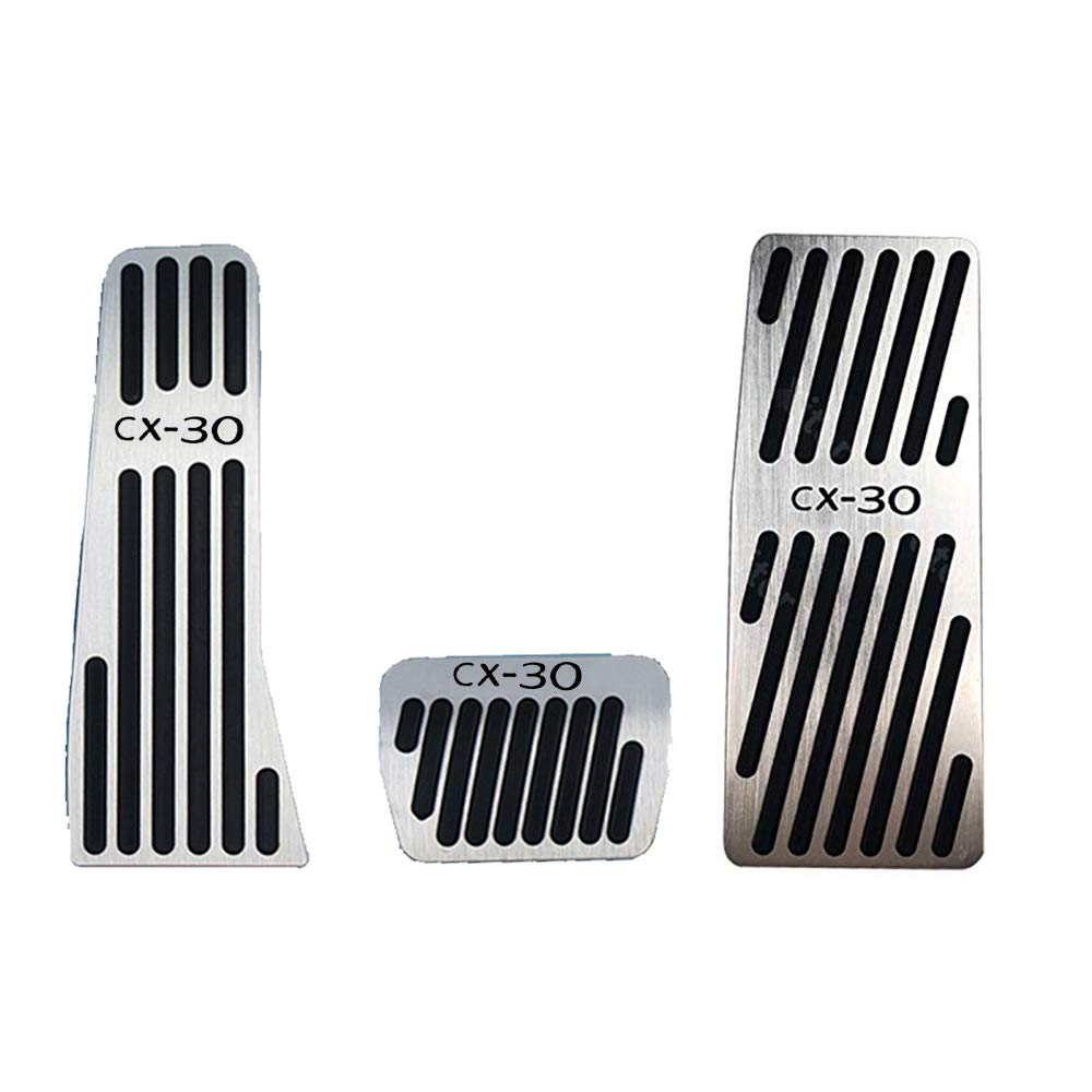 Great-luck aluminium alloy Gas Accelerator Pedal Covers,Anti-Slip No Drilling Rest pedal Brake Foot Pedal Pads accessories Kit 3 pieces(silver) for Mazda CX-30 2020 2021 2022 2023 2024