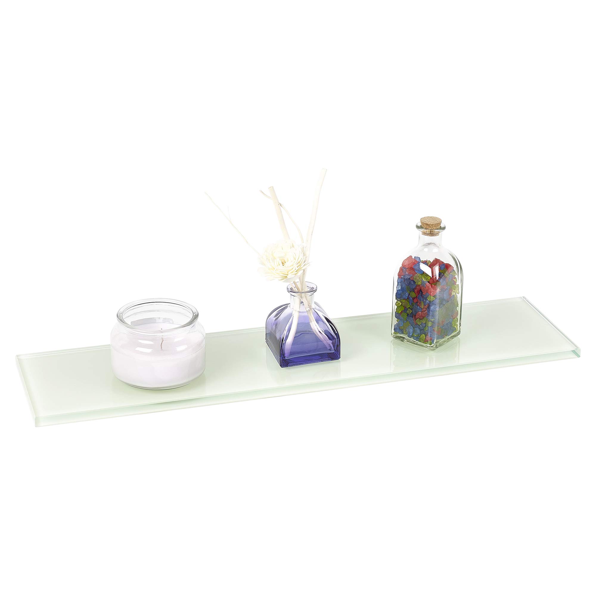 Urbnliving White Glass Floating Shelves Wall Mounted Storage And Home Decor Display Racks, Available In 2 Sizes… (Small (60X15cm))