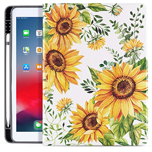 Étui en cuir TPU avec support réglable pour iPad 7 10,2 pouces motif tournesol