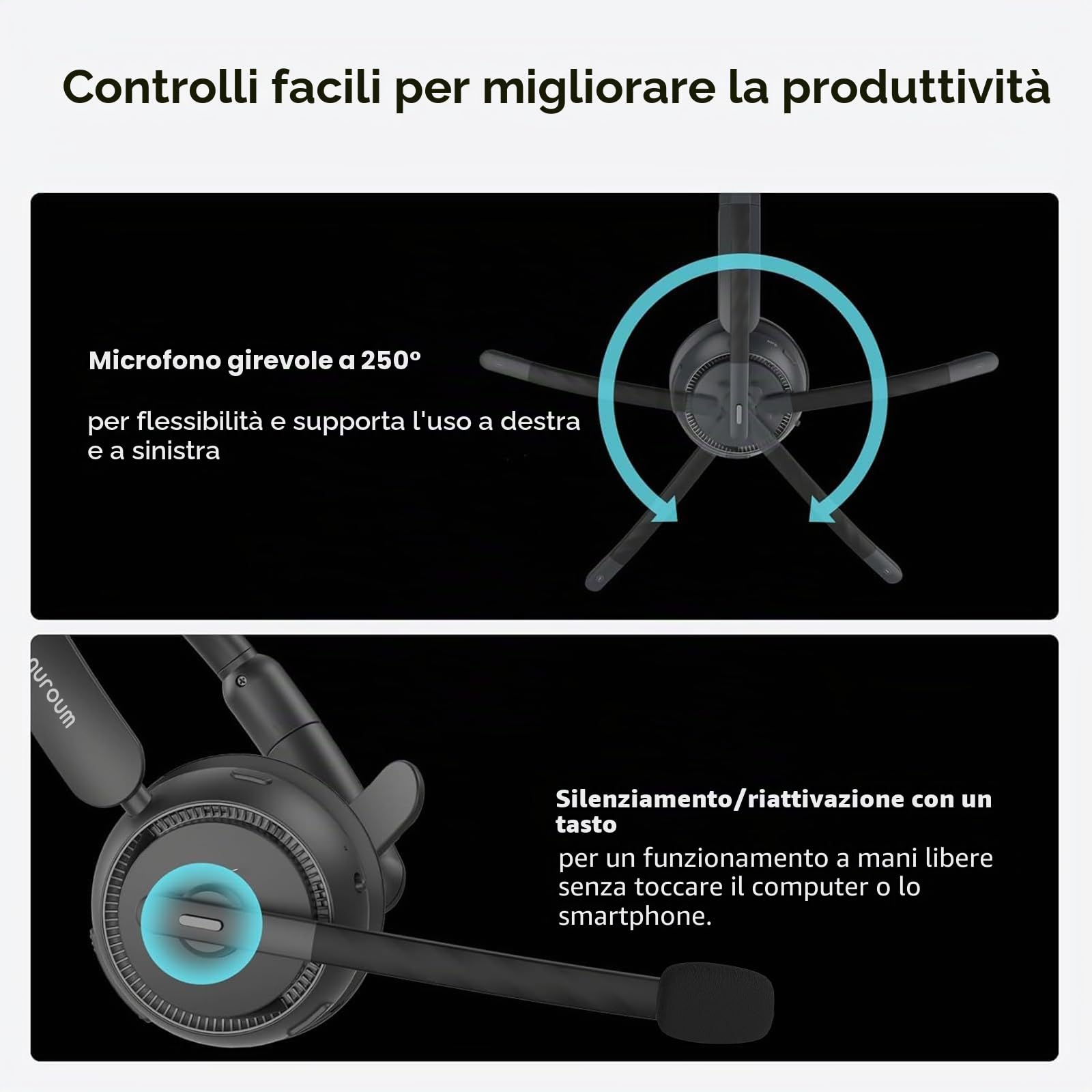 Nuroum HP31S(3rd Gen) Cuffie con Microfono Bluetooth,Cuffie Wireless ENC a Cancellazione di Rumore,Stazione di Ricarica, USB-A&C/Bluetooth 5.4/Dongle, 45H per Cuffie Call Center/Lavoro/Camion/Chiamate