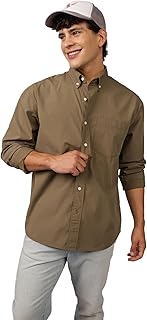 قميص بوبلين مخطط بأزرار في الياقة وأزرار بطول القميص للرجال من اميريكان ايجل للاستخدام اليومي