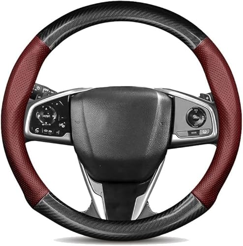 ハンドルカバー 新型 ヴォクシー VOXY/ノア NOAH 90系 (令和4年1月〜) カーボン調+牛革製 Sサイズ ステアリング・パーツ ステアリングカバー 滑り止め 車内装アクセサリー 内装パーツ 4色選択可能 38CM (ワインレッド) [並行輸入品