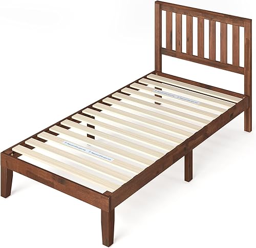 Miniatura 11 de Zinus cama con plataforma de madera maciza con cabecero de 12 pulgadas / Sin necesidad de resorte de caja / Soporte con listón de madera / Acabado