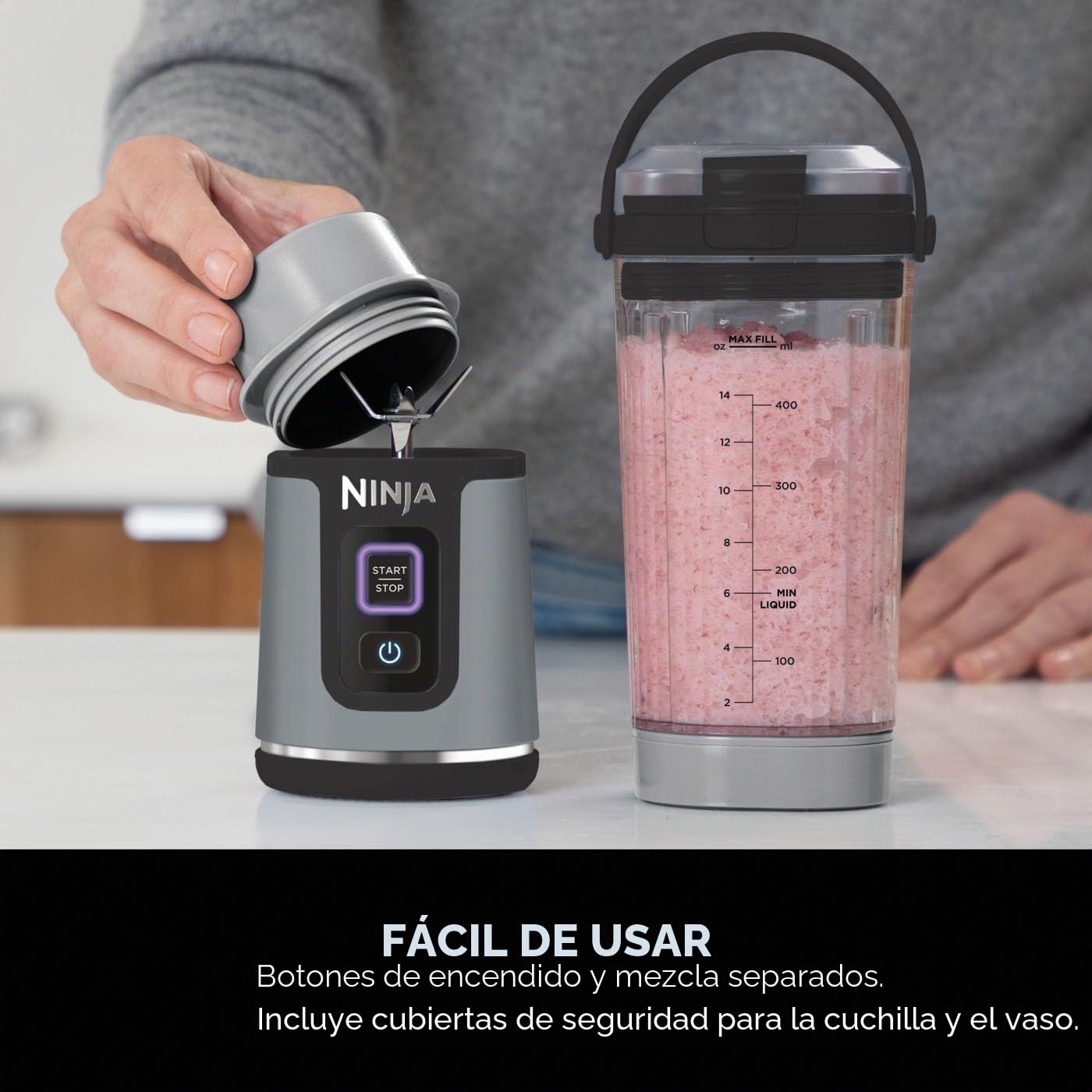 Ninja Blast BC151UKBK - Batidora portátil de 530 ml, tapa a prueba de fugas y boquilla para sorber, potente licuadora inalámbrica, recargable, batidos portátiles, batidos de proteínas, mezclas de