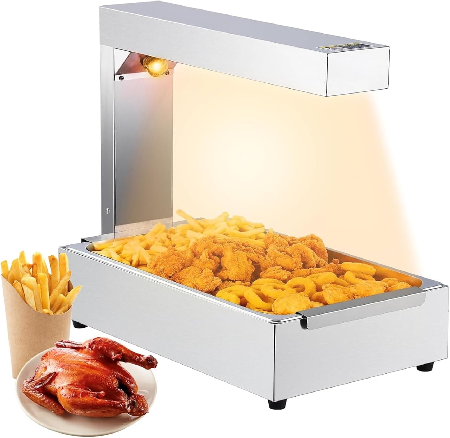 620W Commercial French Fry Warmer - Free Standing Food Heat Lamp with Adjustable Dump Station, Stainless Steel Warming Light for Churros, Chips, Buffet & Restaurant Kitchen