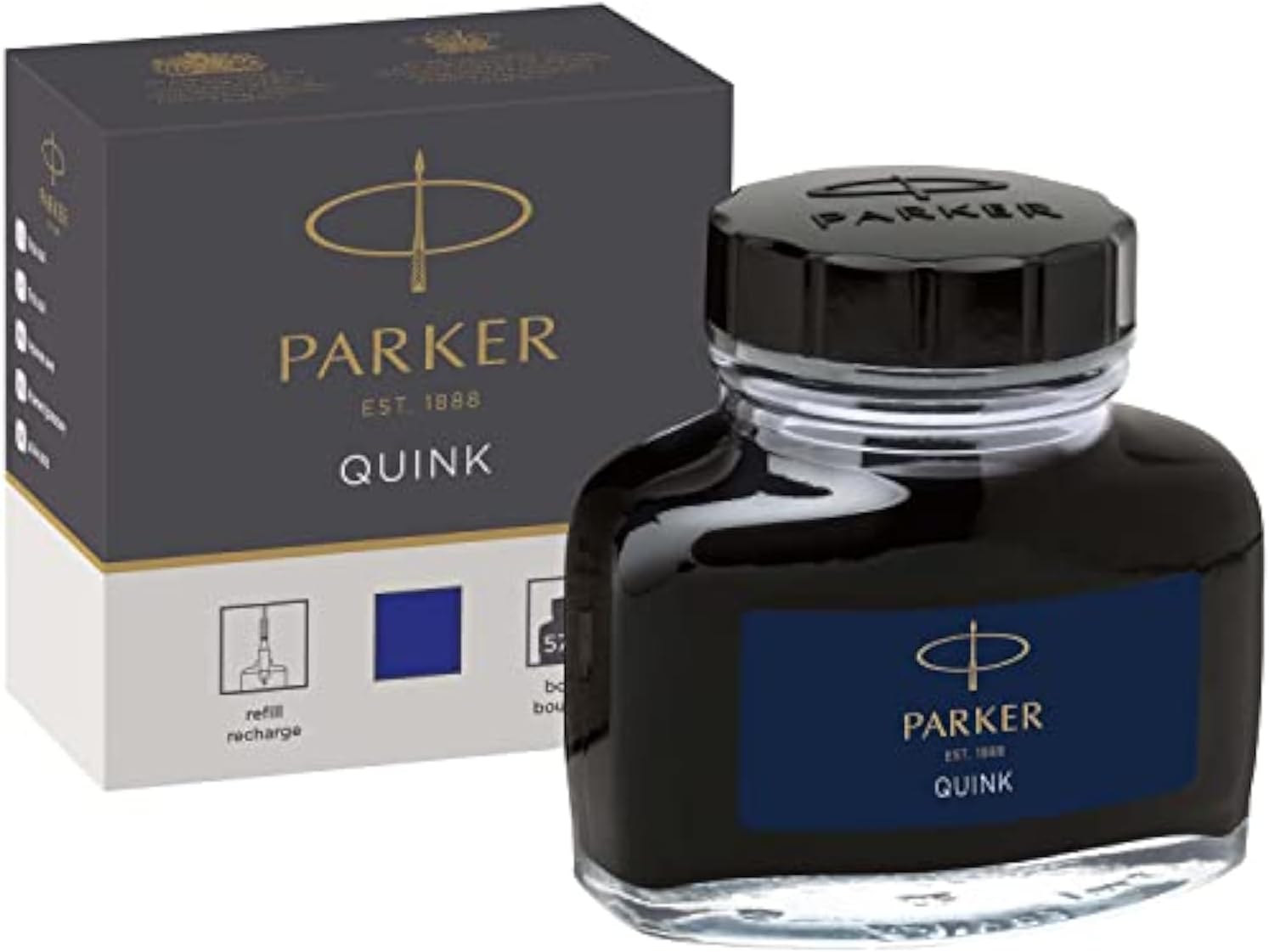 PARKER flacone di inchiostro liquido Quink per penna stilografica, 57 ml, con confezione, blu PARKER flacone di inchiostro liquido Quink per penna stilografica, 57 ml, con confezione, blu