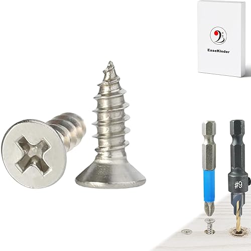 Tornillos para madera, 120 tornillos Phillips de cabeza plana, tornillo de acero inoxidable 304 con kit de avellanado de madera ajustable (#6 x 12
