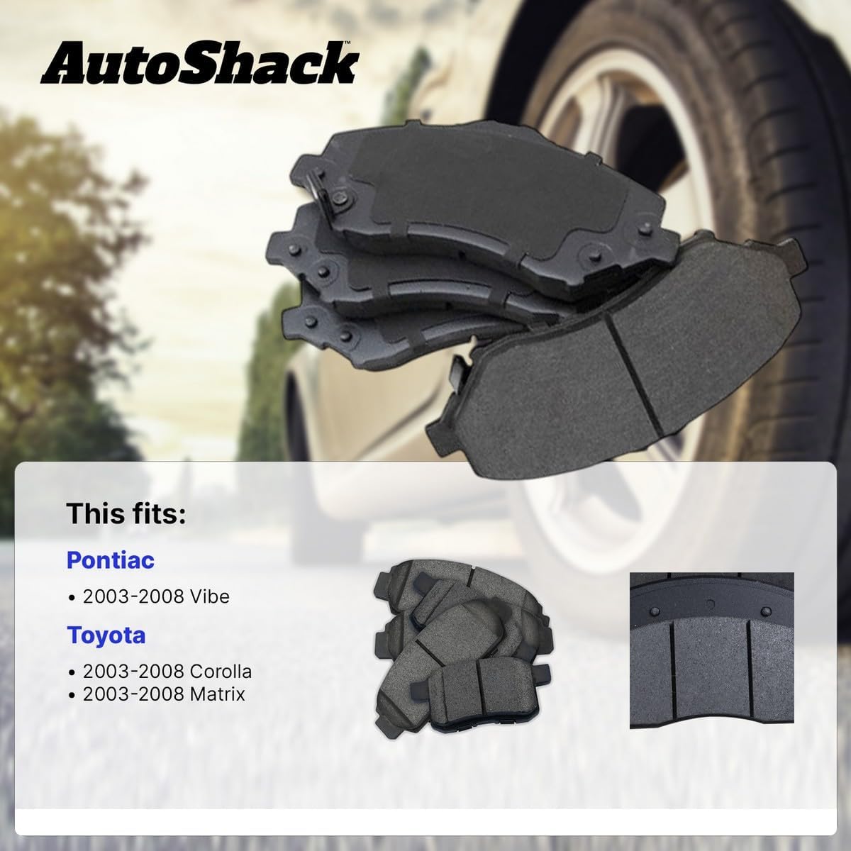 AutoShack Front Ceramic Brake Pad Set Replacement for 2003-2008 Toyota Corolla 2003-2008 Toyota Matrix 2003-2008 Pontiac Vibe 4-PC