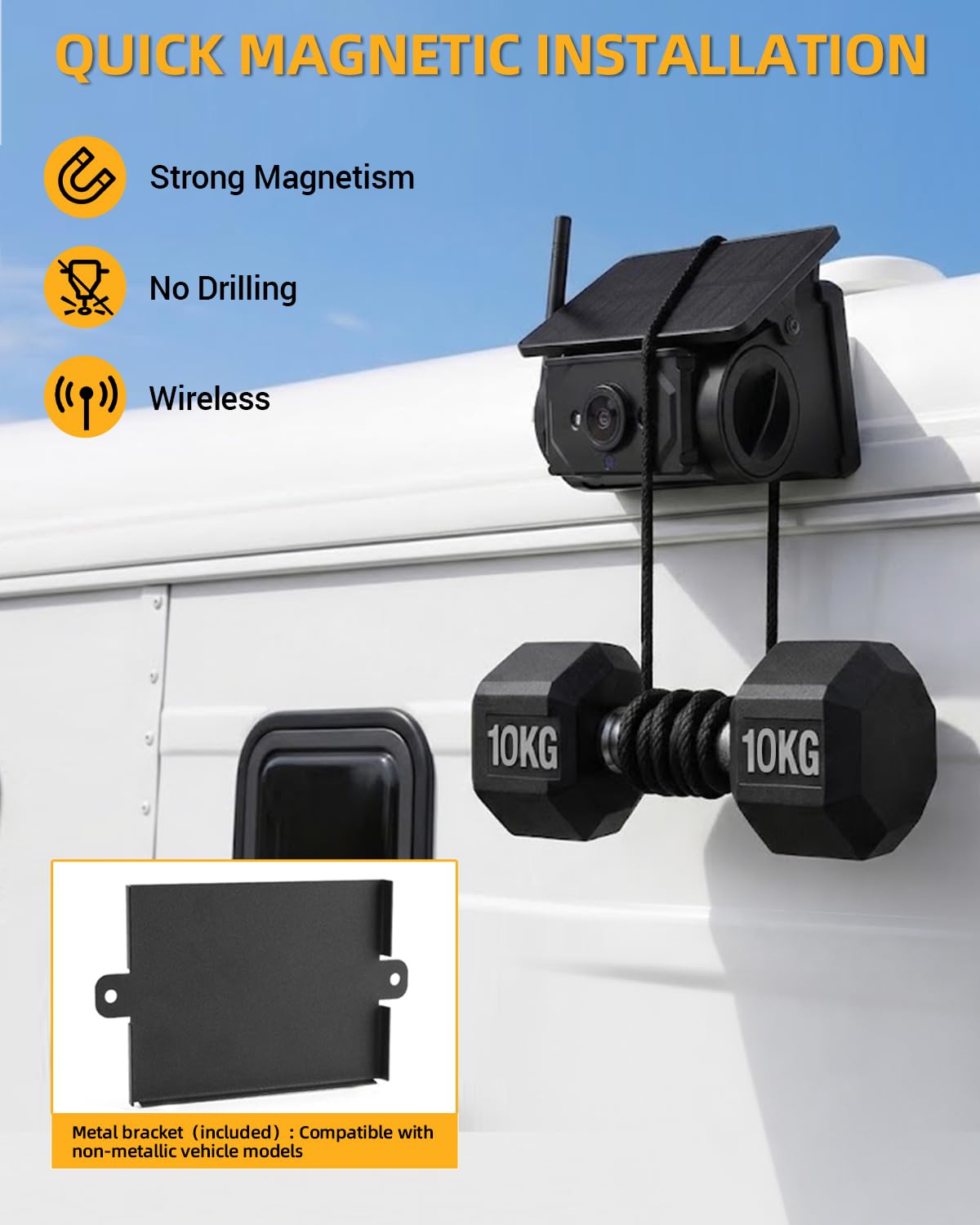 Telecamera retromarcia solare HD wireless magnetica WiFi, batteria 9600mAh, visione notturna IR, impermeabile IP67, per camion, SUV, camper, rimorchi