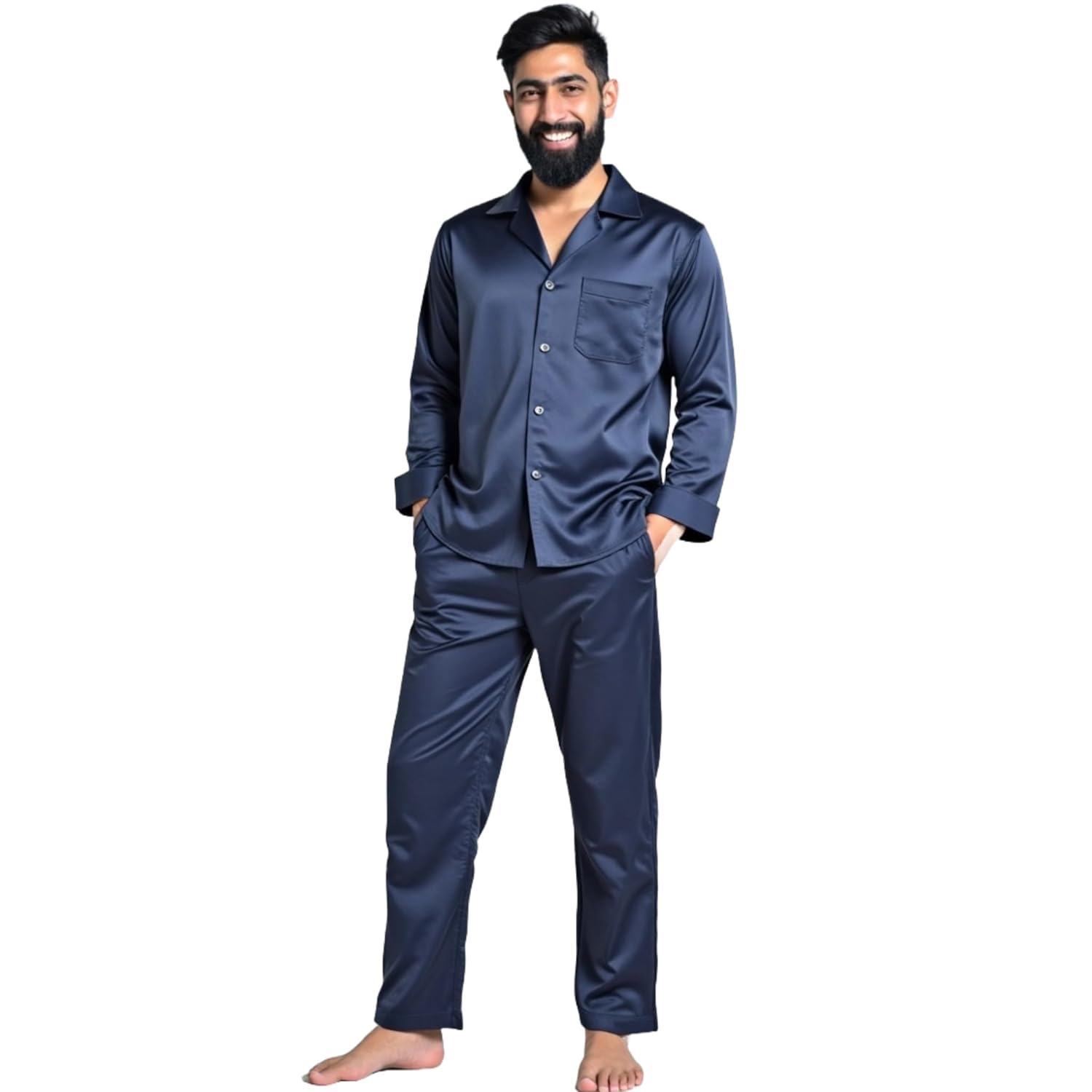 Men’s Navy Blue Silk Pajamas – Full Sleeve Nightwear – Premium Soft & Comfortable Sleepwear – Stylish Loungewear Men’s Navy Blue Silk Pajamas – Full Sleeve Nightwear – Premium Soft & Comfortable Sleepwear – Stylish Loungewear