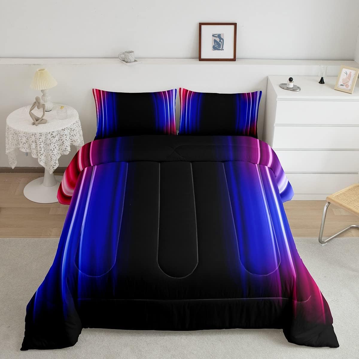 Feelyou Geometric Ombre Comforter Set Kids Teens Red Blue Black Bedding Set Decor Modern Stripes Comforter with 2 Pillowcases 3Pcs Bedding Queen Multi 09 Queen