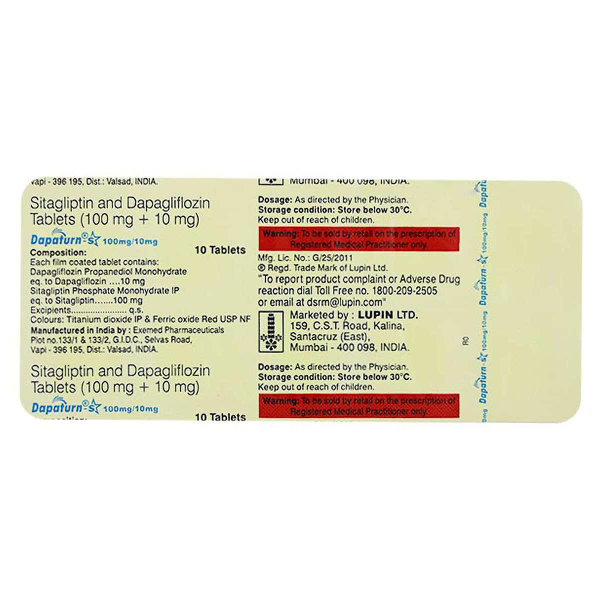 Dapaturn S 100/10mg - Strip of 10 Tablets