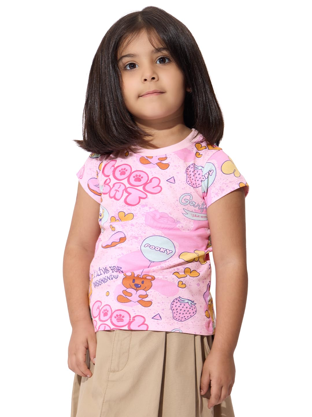 The Souled Store Garfield Cool Cat - Camiseta de algodón para niña, manga corta, cuello redondo, color rosa