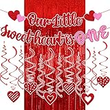21 PCS Valentines 1st Birthday Decorations Our Little Sweet heart Is One Banner with Heart Hanging S