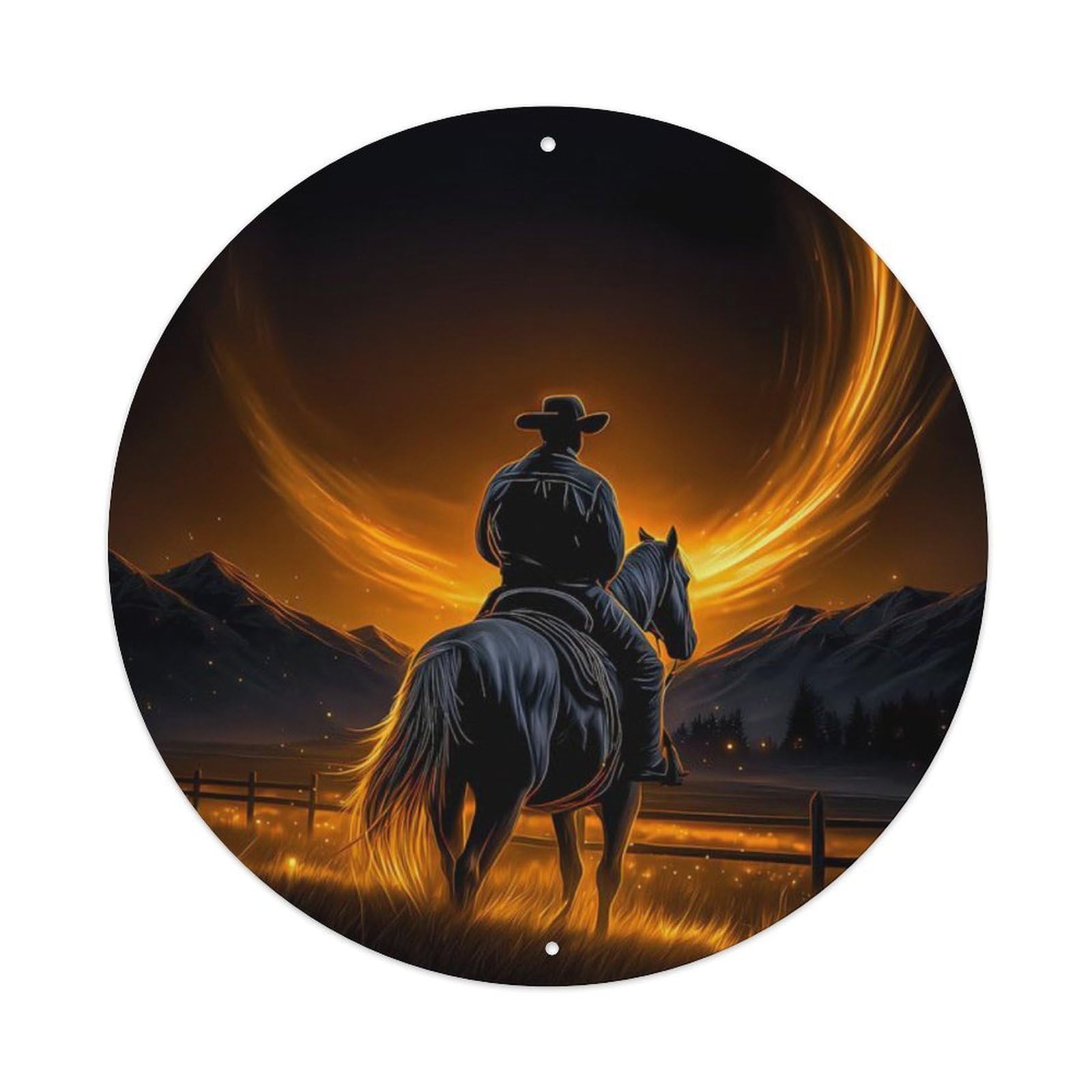 Animal Horse American Western Cowboy Neon Glow Dark Aesthetic Vintage Metal Tin Sign Plaque Wall Decor for Cafe, Club Bar, Office, Garden Metal Poster 8x8Inch