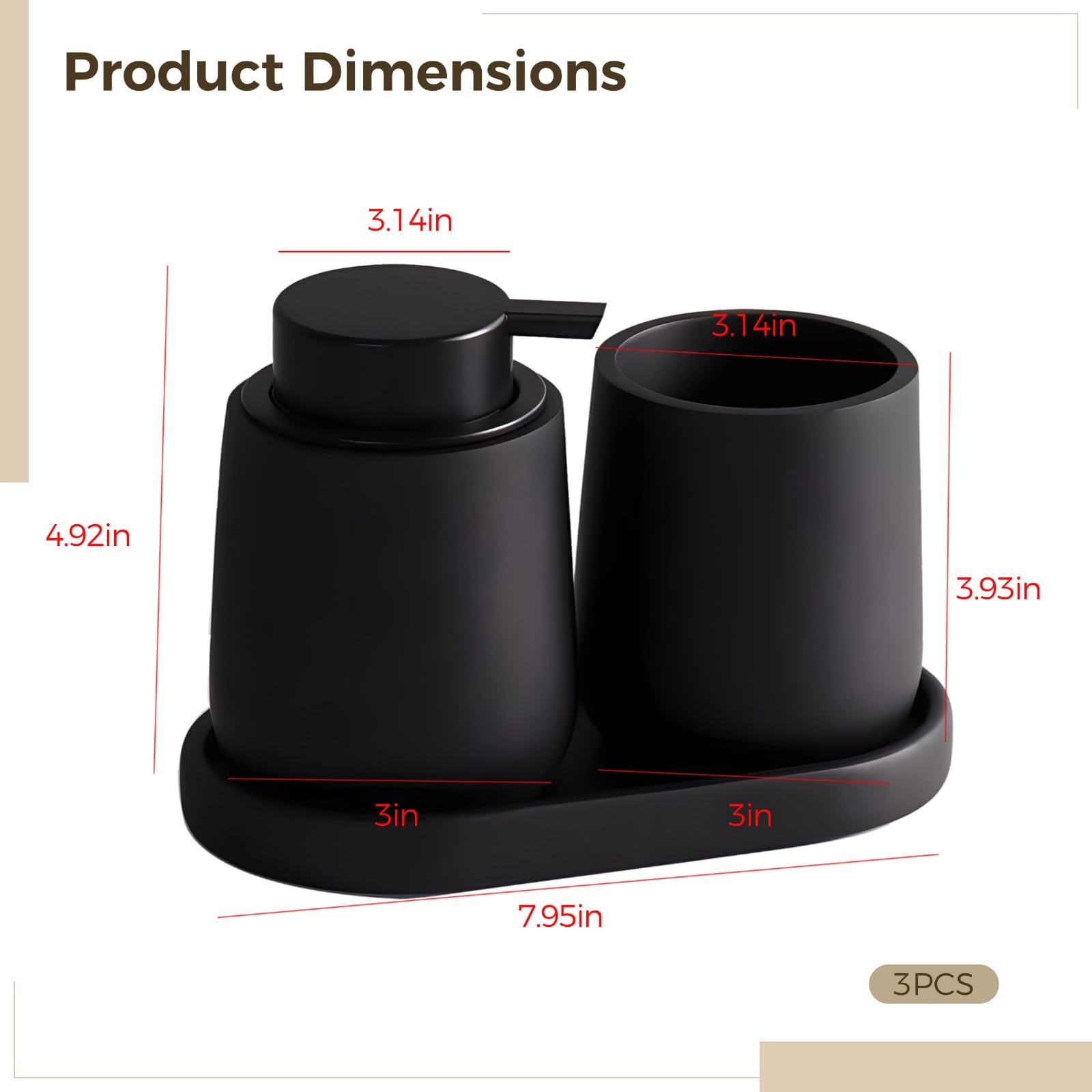 Schwarze Keramik Badezimmer Set: Spender, Halter, Tablett