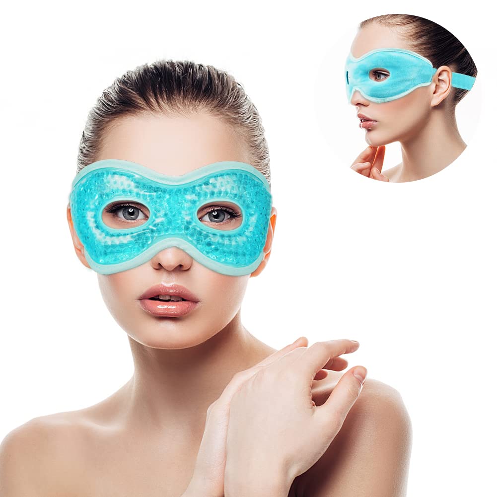 ACWOO Maschera per Occhi, Maschera Occhi Freddo Riutilizzabile, Maschera Ghiaccio Occhi a Caldo e a Freddo per Occhi Gonfi, Occhi Stanchi, Mal di Testa, Hangover, Emicrania (A-blu)