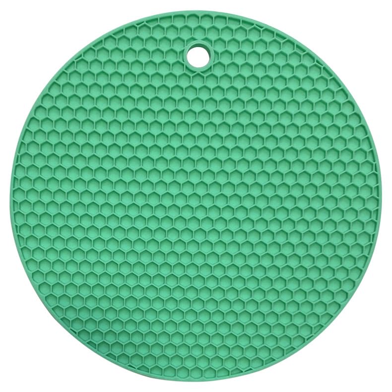 Sottopentola in silicone, tovaglietta, Sottopentola in silicone rotondo antiscivolo termico, confezione da 3, multicolore, 18 cm(Green2)
