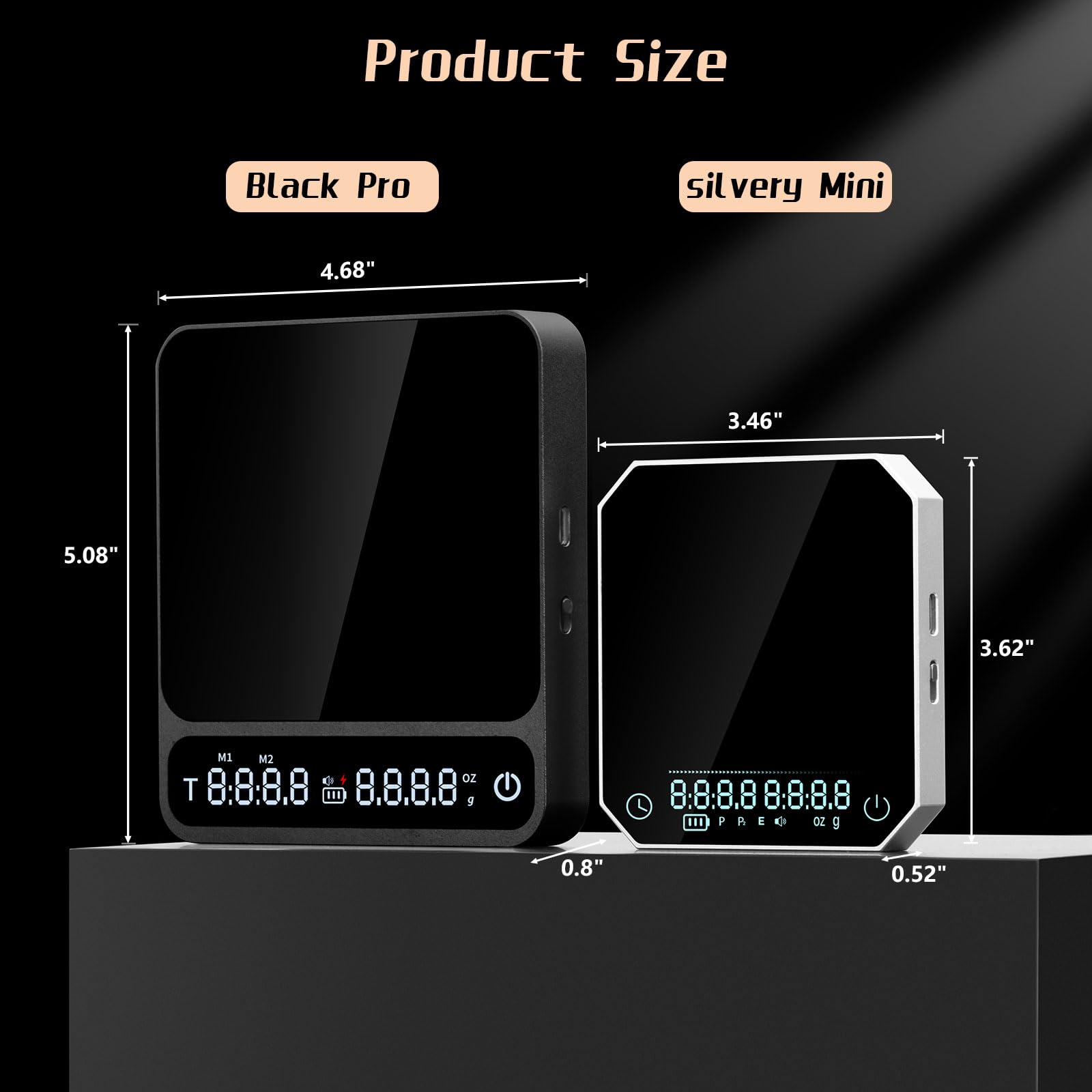 IKAPE Digital Coffee Scale, Premium Aluminium Espresso Scales with Timer, 2kg/0.1g High Precision Rechargeable Drip Espresso Scale with Tare Function, LED Display(Black)