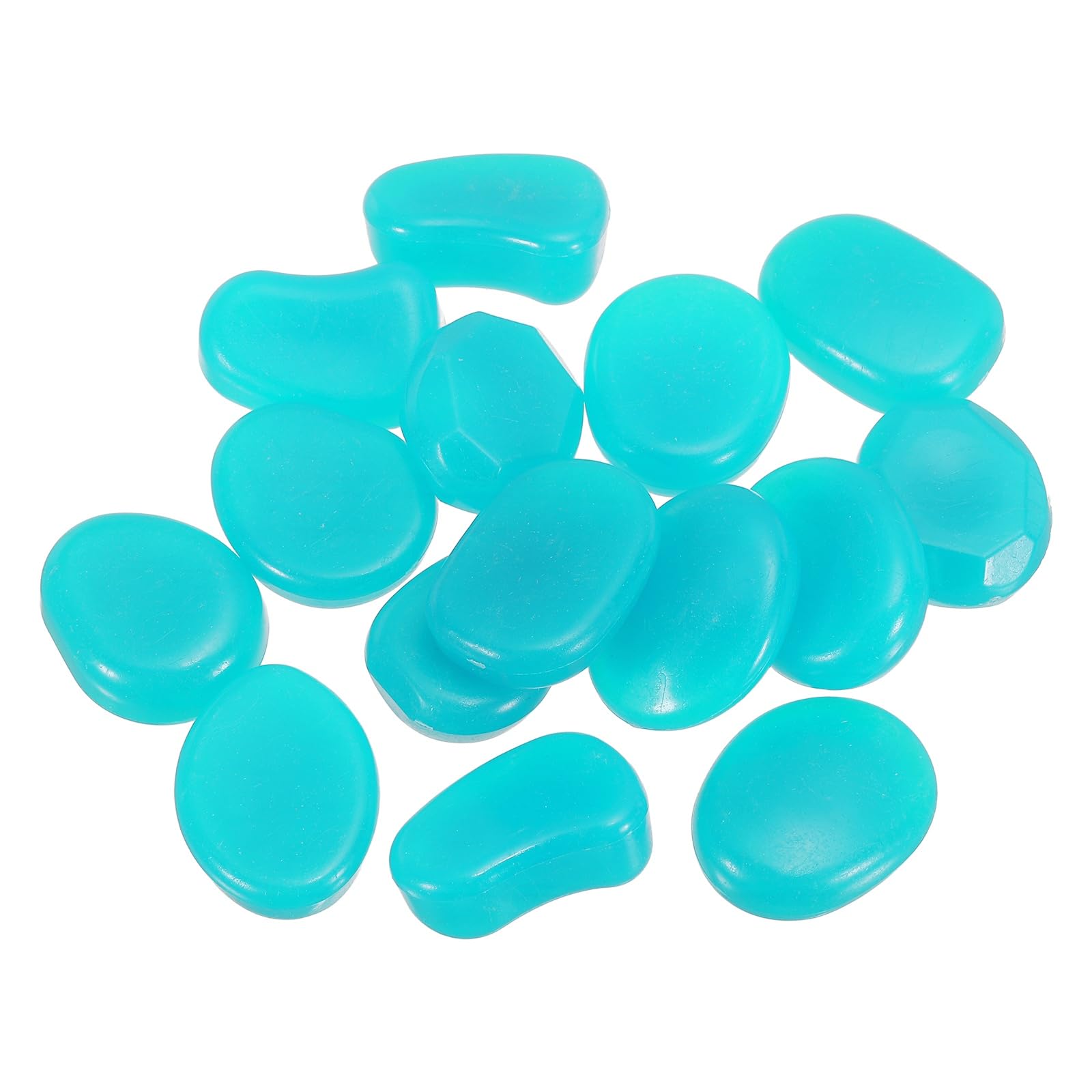 YELARXI Glow in the Dark Stones, Luminous Resin Pebbles Stones Glowing Rocks Decorative Light Up Pebbles Fitting for (Fish Tank/Outdoor Garden Decor/Yard/Walkway) 15 Pcs & Light Blue