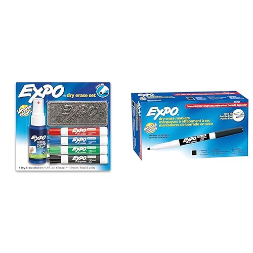 EXPO Juego de marcadores de borrado en seco de bajo olor (6 unidades) marcadores de borrado en seco de bajo olor (negro, punta fina, paquete de 12)