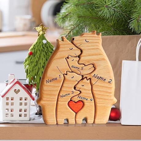 Personalized Wooden Bear Family Puzzle Keepsake