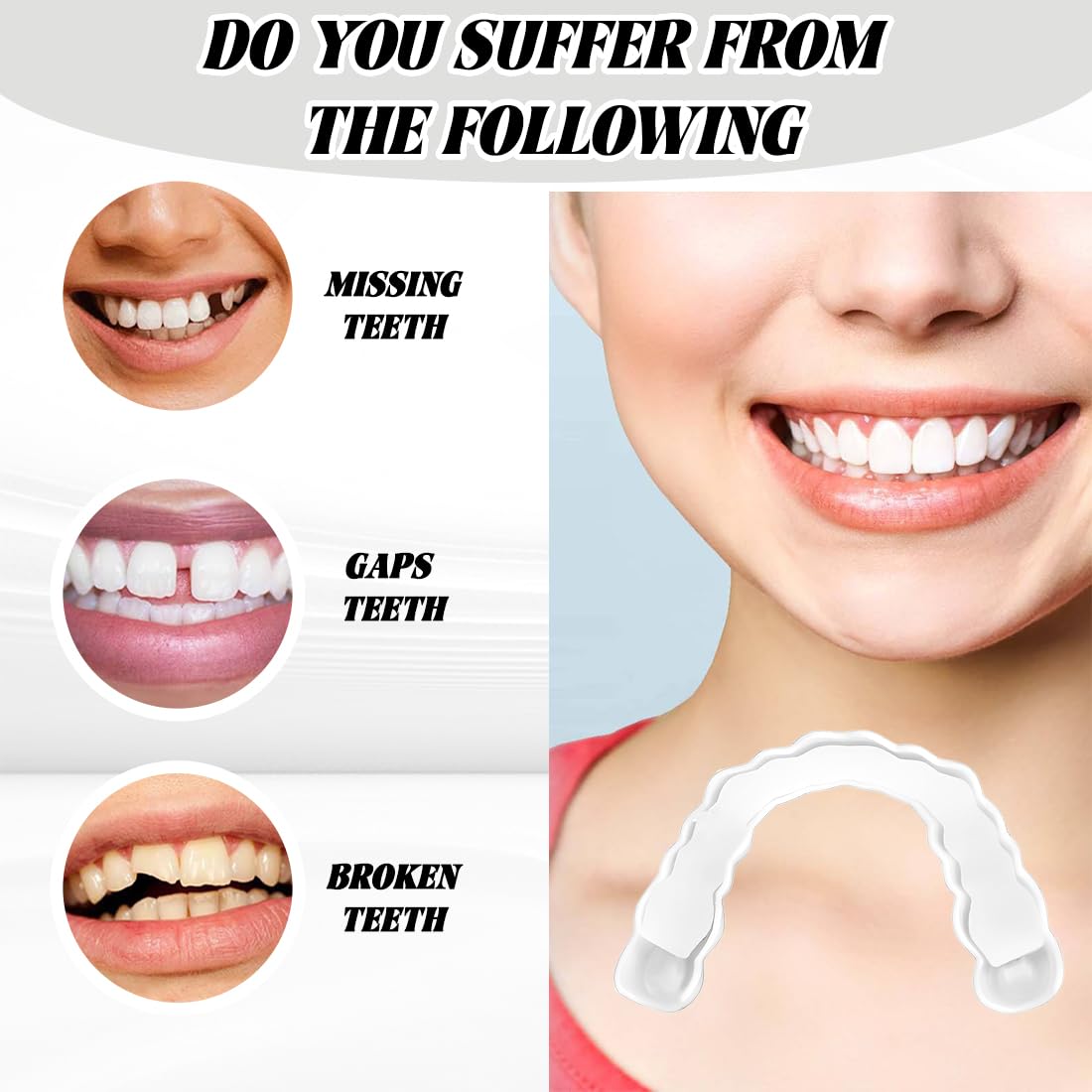 2 Pair Superiore Inferiore Denti,Faccette Denti Cosmetici,Superiore Inferiore Denti Cosmetici,Denti Temporanee,Cosmetici Copertina Orale Sbiancamento Dentale per Uomini e Donne