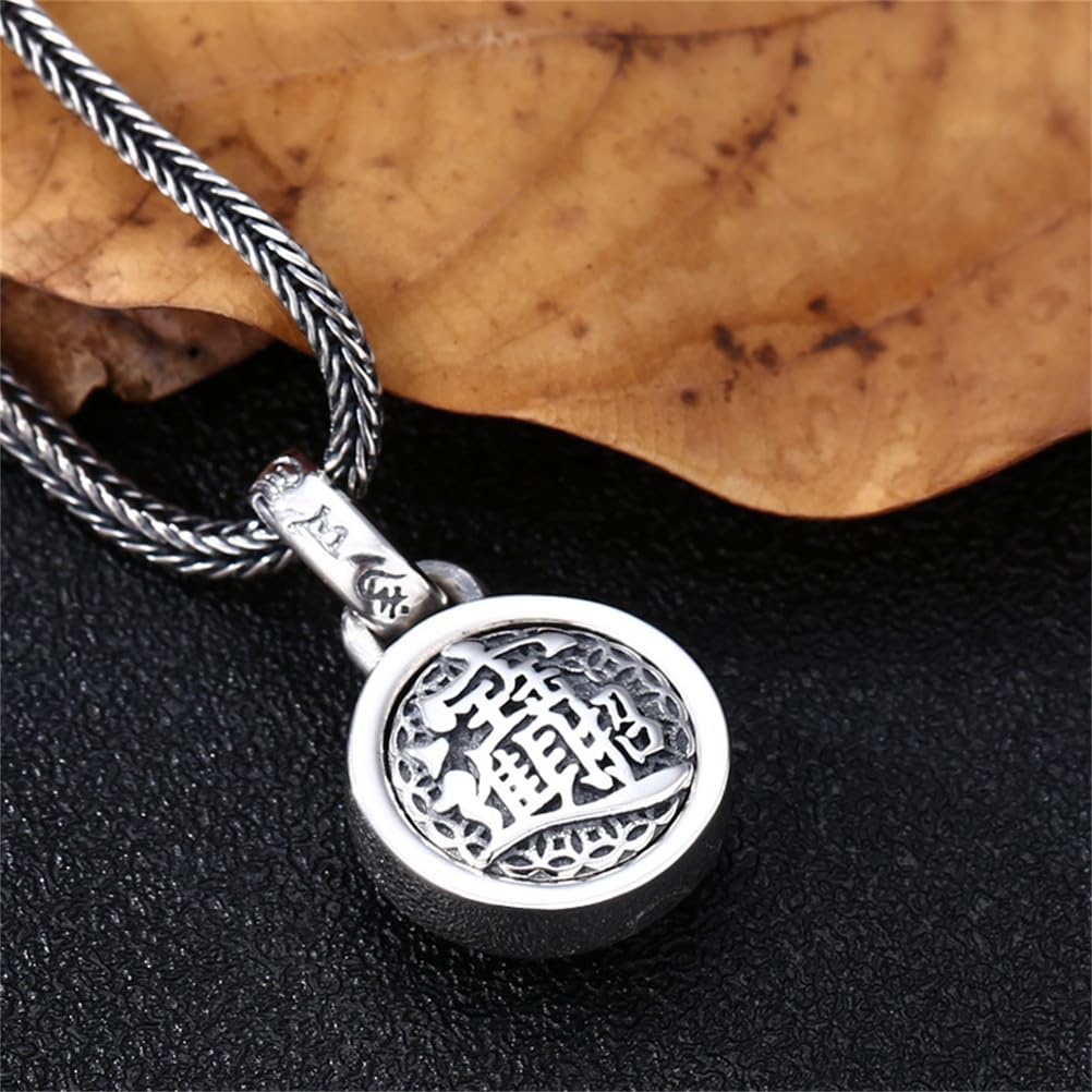 S925 Ciondolo Portafortuna in Argento Sterling, Collana Da Uomo Vintage Con Ciondolo Girevole