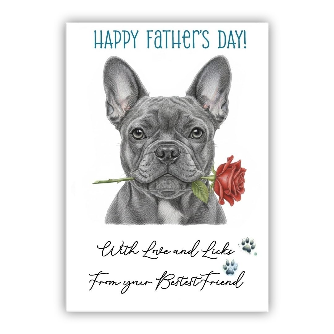 Father’s Day Card From the Dog – Cute Fathers Day Pet Card – “With Love and Licks” – Multiple Breeds Available (• French Bulldog grey– Frenchie) — image 1