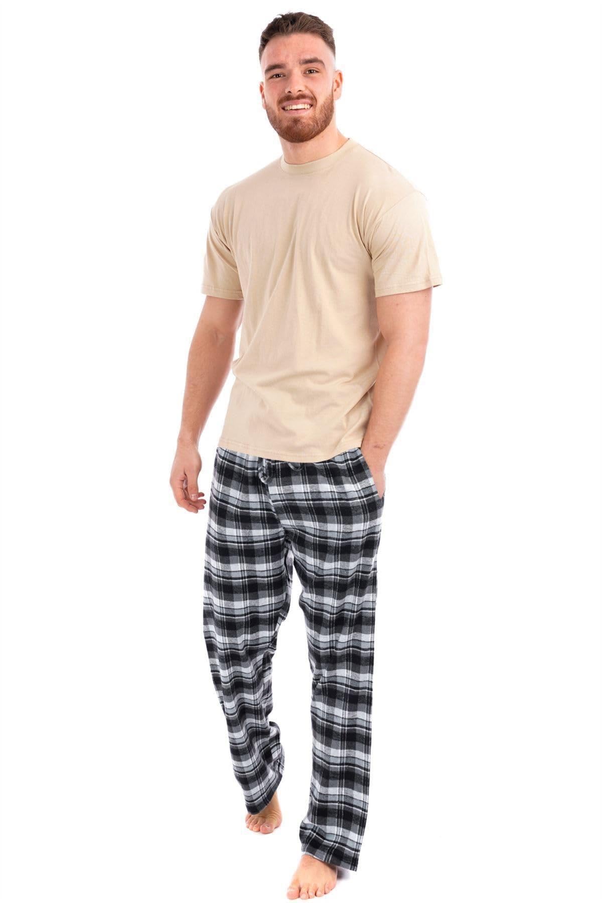 Style It Up Men's Sand - Grey Flannel Pyjamas Set Short Sleeve Lounge Top Pants Pj Pajamas Nightwear Gift