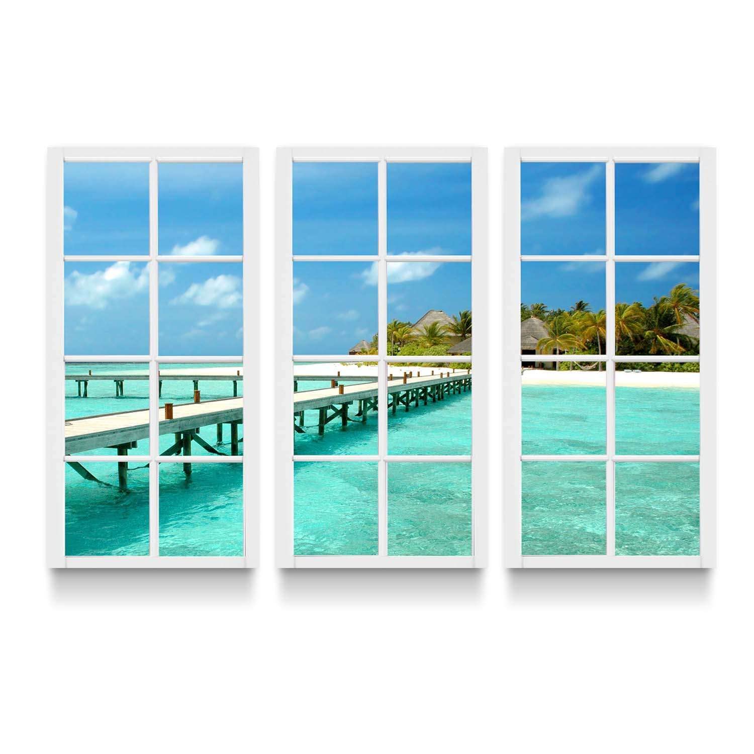 Startonight Canvas Wall Art Window for Holiday - Beach Framed Wall Art 48 X 71 Inch Set of 3