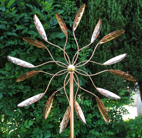 Stanwood Wind Sculpture Kinetic Copper Wind Sculpture, Dual Spinner Spinning Ficus Leaves