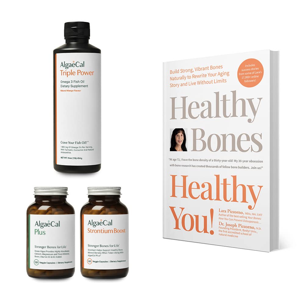 Bundle - Bone Builder Pack, Calcium Supplement Vitamin D, K2, Strontium & Omega 3 Fish Oil with EPA & DHA & The Book by Lara Pizzorno Healthy Bones Healthy You