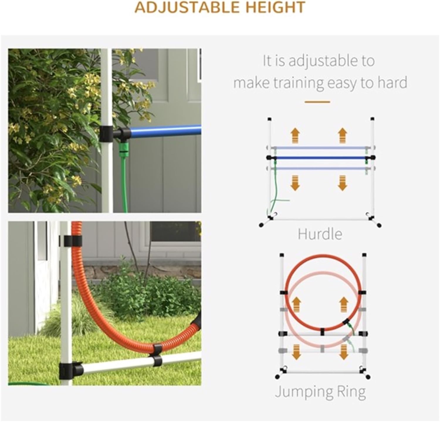 2-Piece Dog Agility Training Equipment Set, Dog Training Rack, Jumping Ring and Hurdles, with Carrying Bag, Flat Ground use, Easy to Assemble