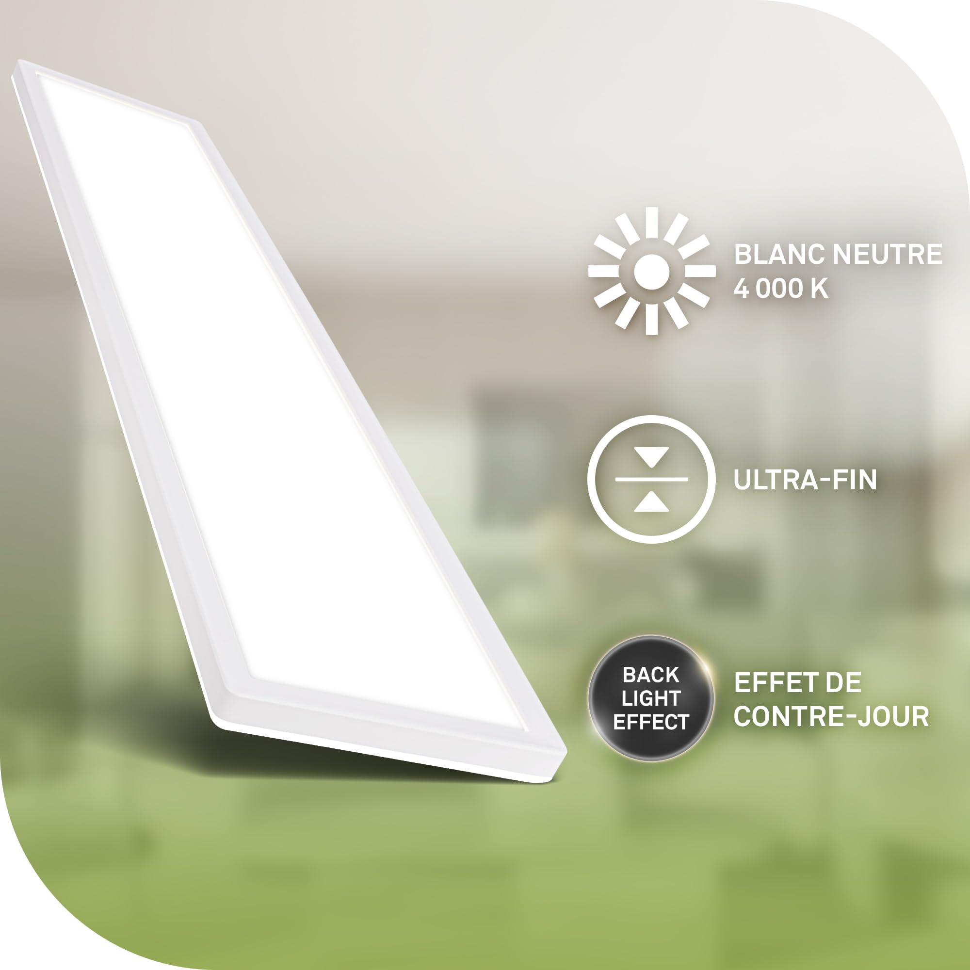 BRILONER - Plafonnier LED 98 cm, CEE A source lumineuse, 22,5W 4800 lm, design extra plat, lumière indirecte, panneau lumineux moderne, éclairage salon, cuisine, chambre, couloir, 98x20x3 cm, blanc