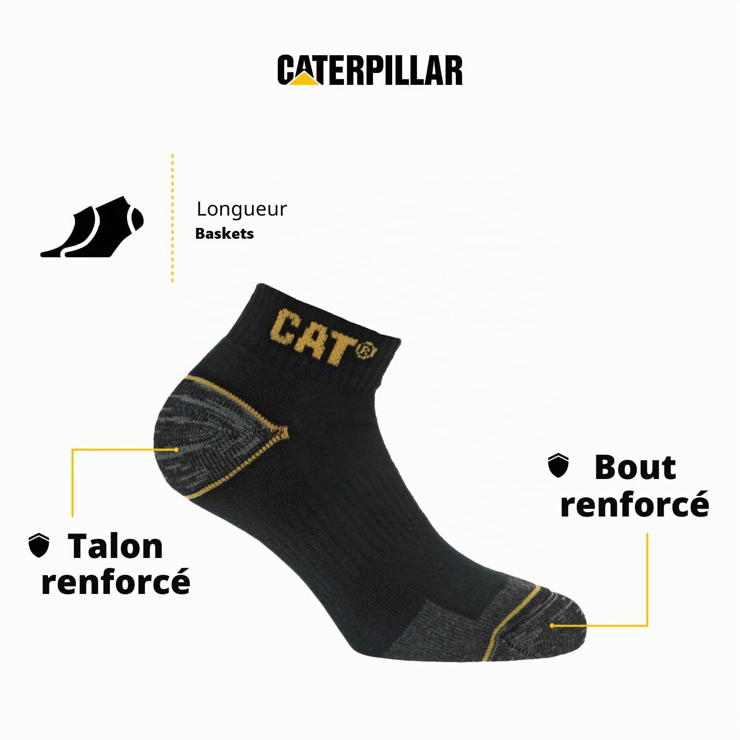 Caterpillar 6/12 Paires Chaussettes Travail Sneaker Hommes Prévention des Accidents Talon et Pointe Renforcées Coton