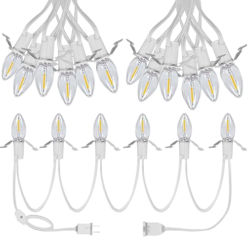 AUMAYCO Cable accesorio con 6 bombillas LED C7, cable blanco de 13.5 pies con enchufe de interruptor de encendidoapagado para decoraciones