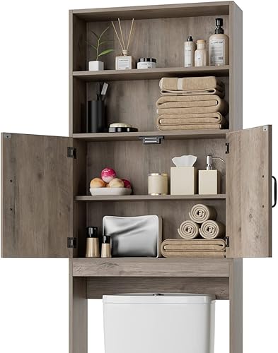 Miniatura 7 de HOSTACK Almacenamiento sobre el inodoro organizador de baño de doble puerta armario de inodoro estante independiente sobre el inodoro con estantes