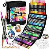 UQYMY 120 Farben Acrylstifte für Steine Wasserfest, Acrylic Marker mit Doppelspitze(Feine Spitze und Pinsel), Metallic Stifte Filzstifte für Steine Bemalen, Glas, Holz, Keramik, Leinwand, Kunststoff