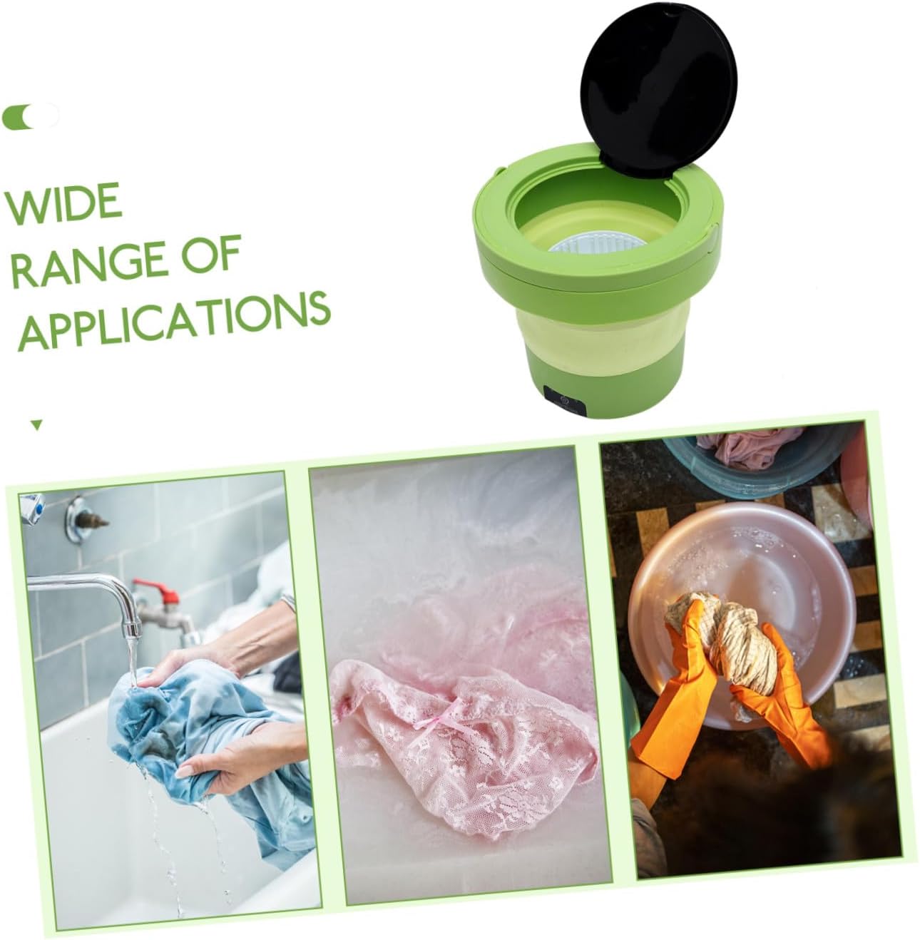 Portable Mini Folding Washing Machine 6L with US Plug, Compact Portable Washer for Travel and Camping, Small Socks and Clothes Washer Dryer Combo in Grass Green