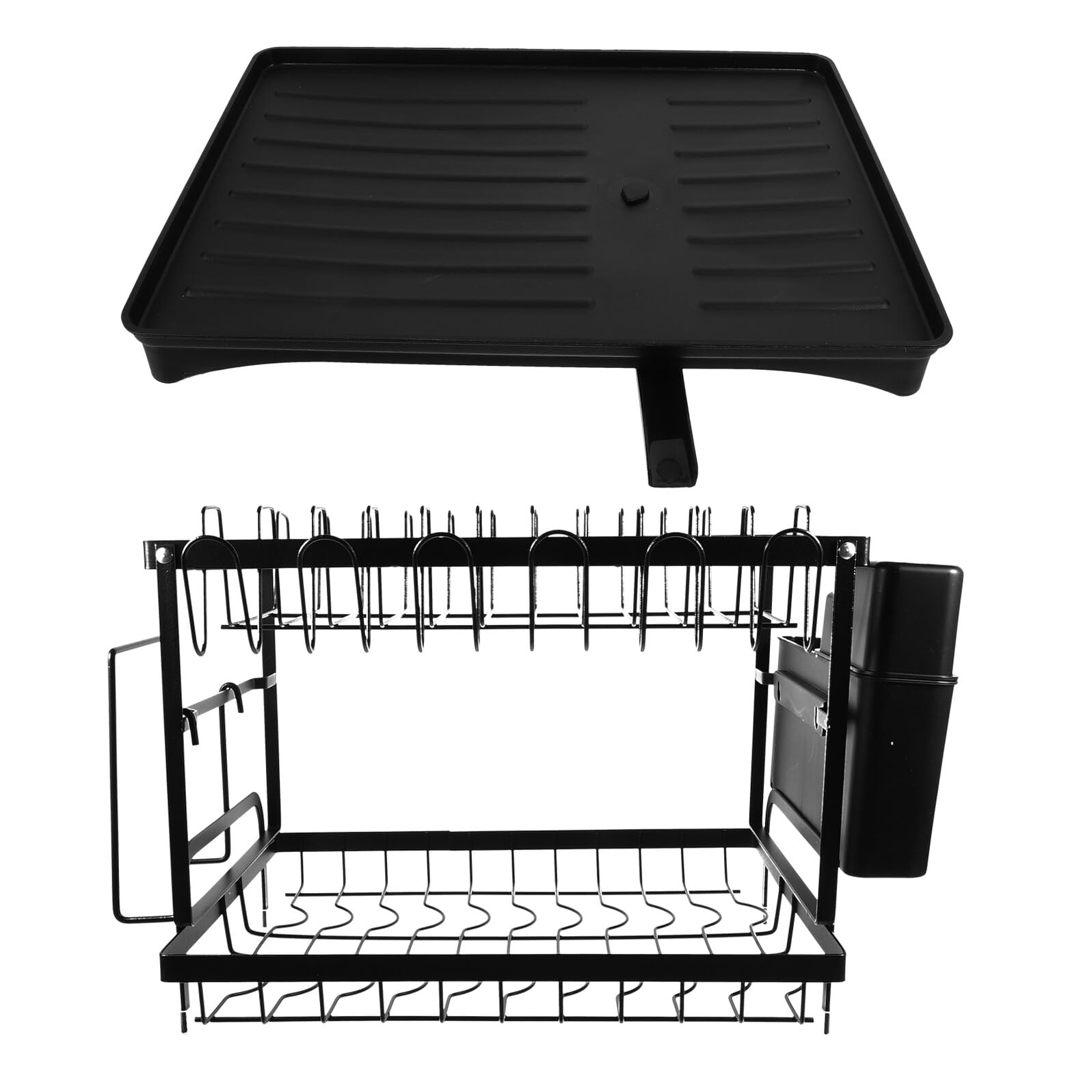 Égouttoir à Vaisselle Design Simple et Chic Effet Drainant en Acier Carbone Noir Compartiments pour Rangement pour Évier ou Plan de Travail Cuisine
