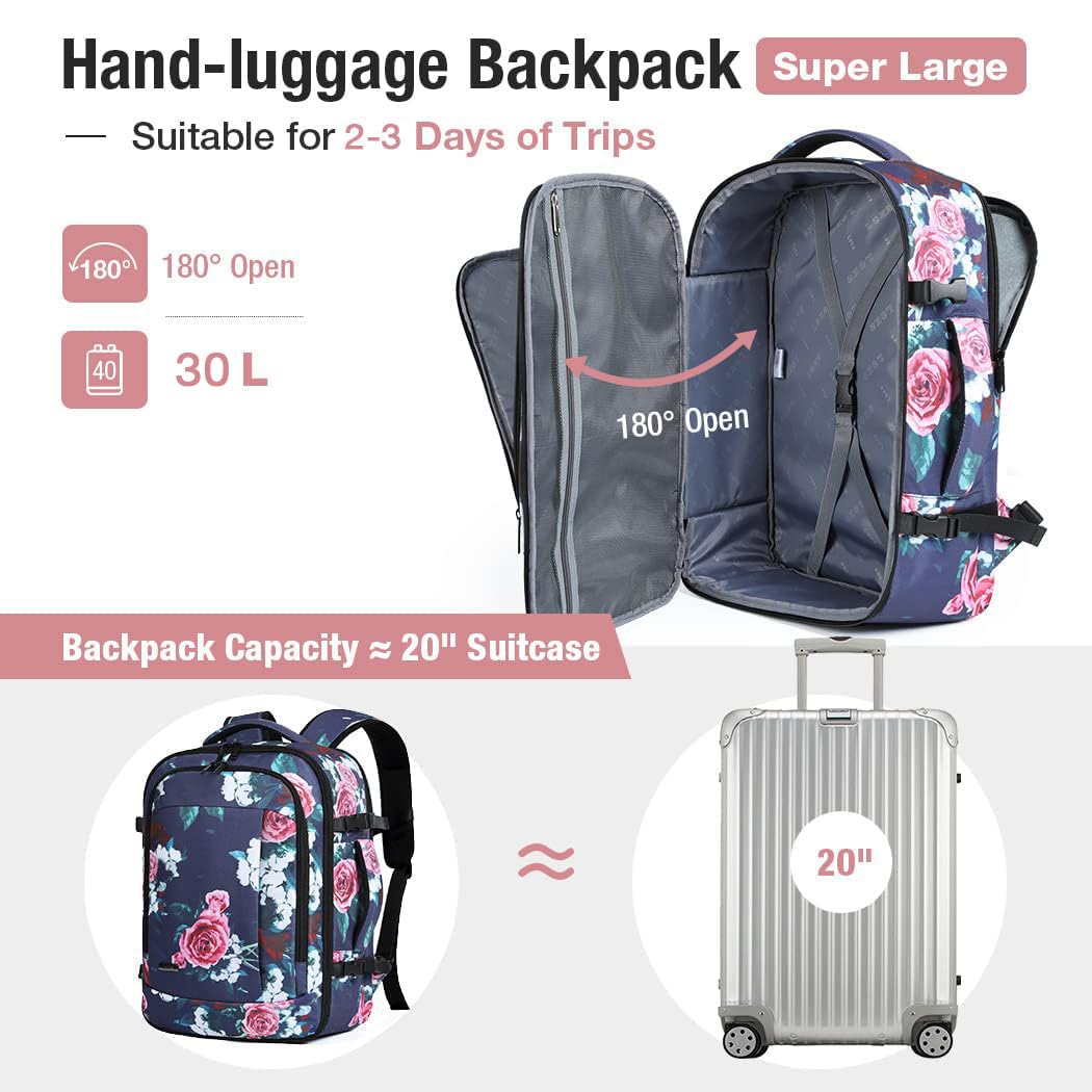 Lekespring Zaino Ryanair 40x20x25 - Zaino da Viaggio Aereo Bagaglio a Mano per Donne e Uomini, Bagaglio a Mano 40x20x25 Ryanair, Borsa Cabina con 6 Sacchetti Organizzatori per Scuola D'affari Casual