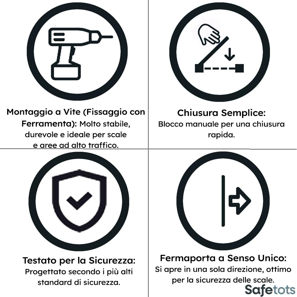 Safetots Cancelletto per Bambini Eco Extra Alto con Fissaggio a Vite, Nero, 70cm - 80cm, Cancelletto di Sicurezza per Bambini, Barriera di Sicurezza con Fissaggio a Vite