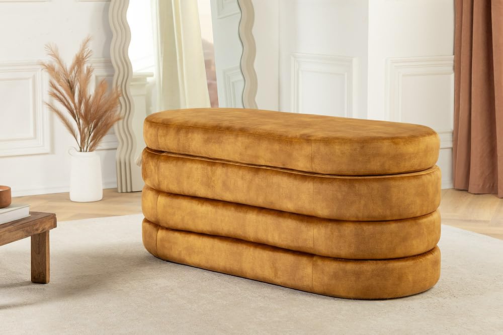 Riess Ambiente Extravagante Polsterbank Vogue - 115cm - senfgelb - Samt Sitzbank mit Stauraum modern Schlafzimmer Flur