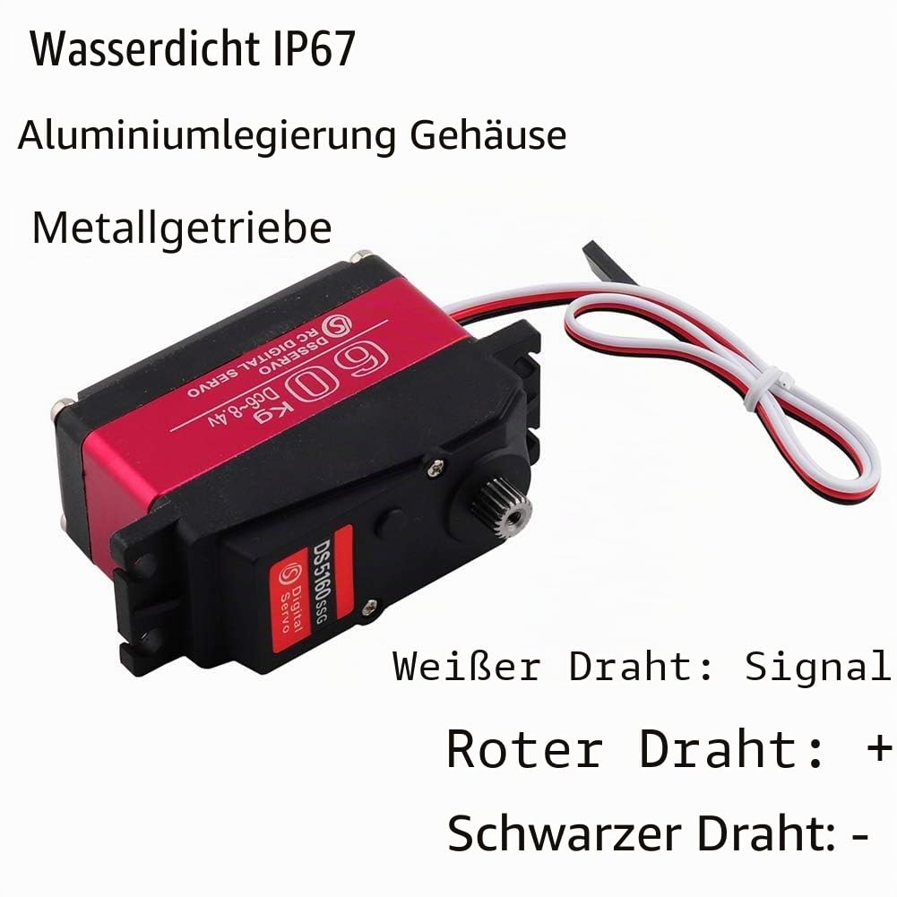 DS5160SSG 60 kg Servo RC Digital-Servo DC6-8,4 V Metallgetriebe großes Drehmoment, hohe Geschwindigkeit, IP67 wasserdicht, Servo 270 Grad mit 18T Aluminium-Servoarm für Crawler, Baja, Autos