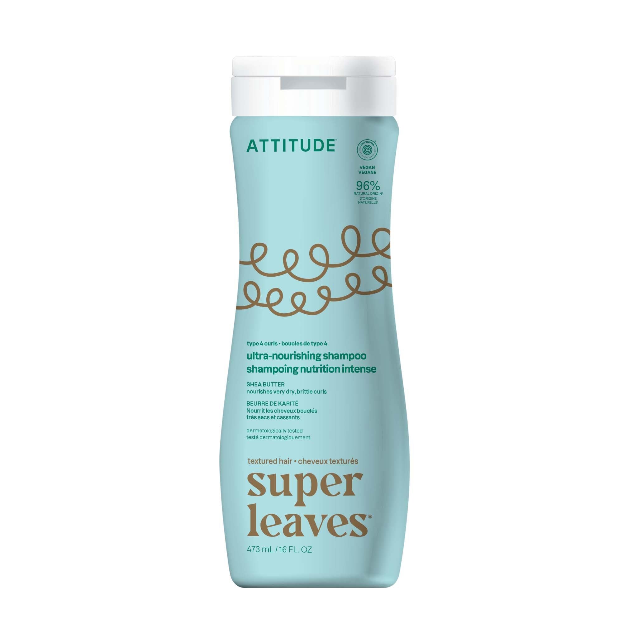 ATTITUDE Ultra-Nourishing Shampoo for Curly Hair with Shea Butter, EWG Verified, Vegan and Naturally Derived 4a, 4b, 4c Curl Type, Deeply Nourishes Curls, 473 mL