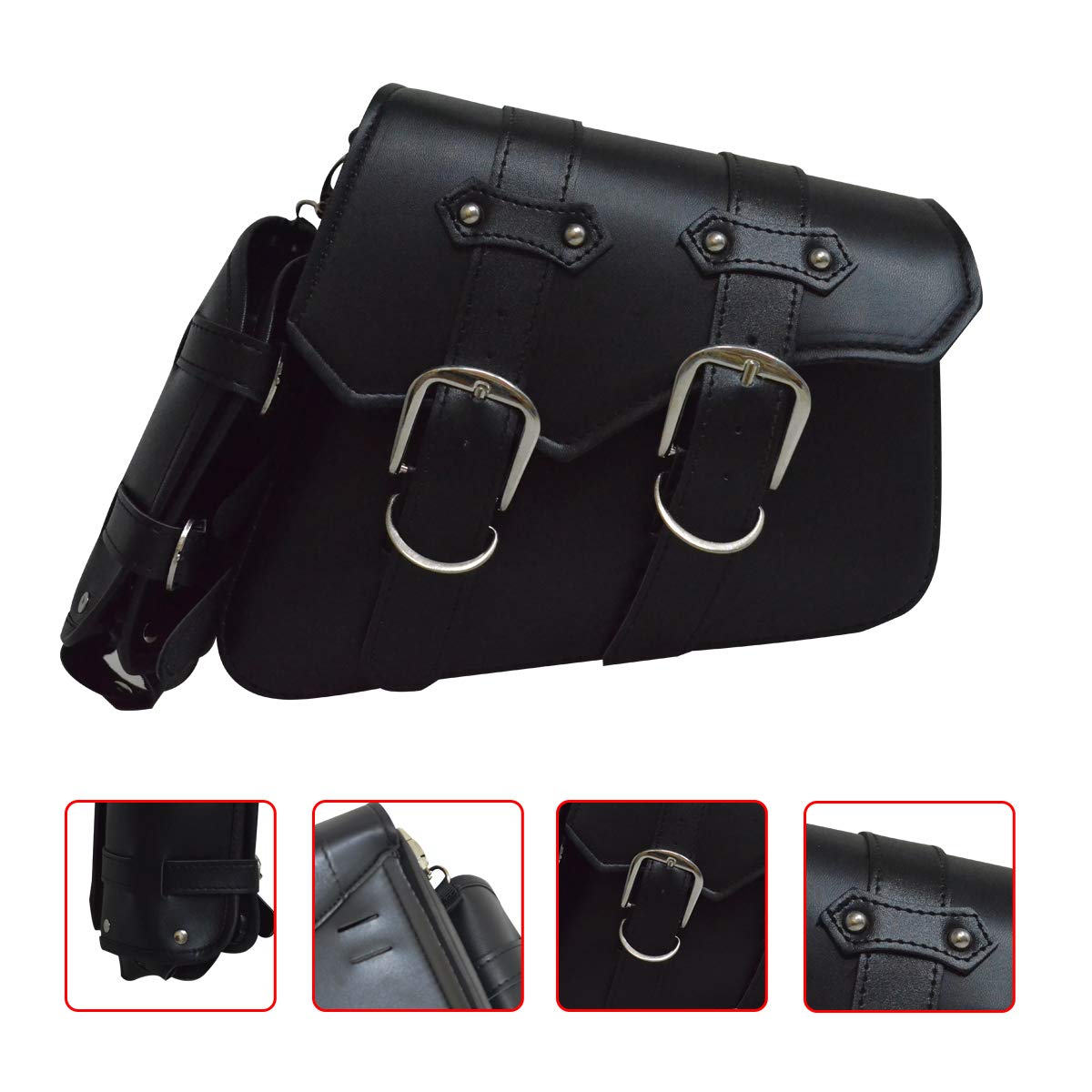 Riloer Bagage latéral pour moto - Rétro modifié - Sac latéral rétro à suspendre - Avec sac pour bouteille d'eau (gauche)